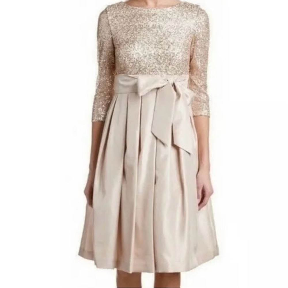 Jessica Howard Gold and Cream Long Sleeve Dress